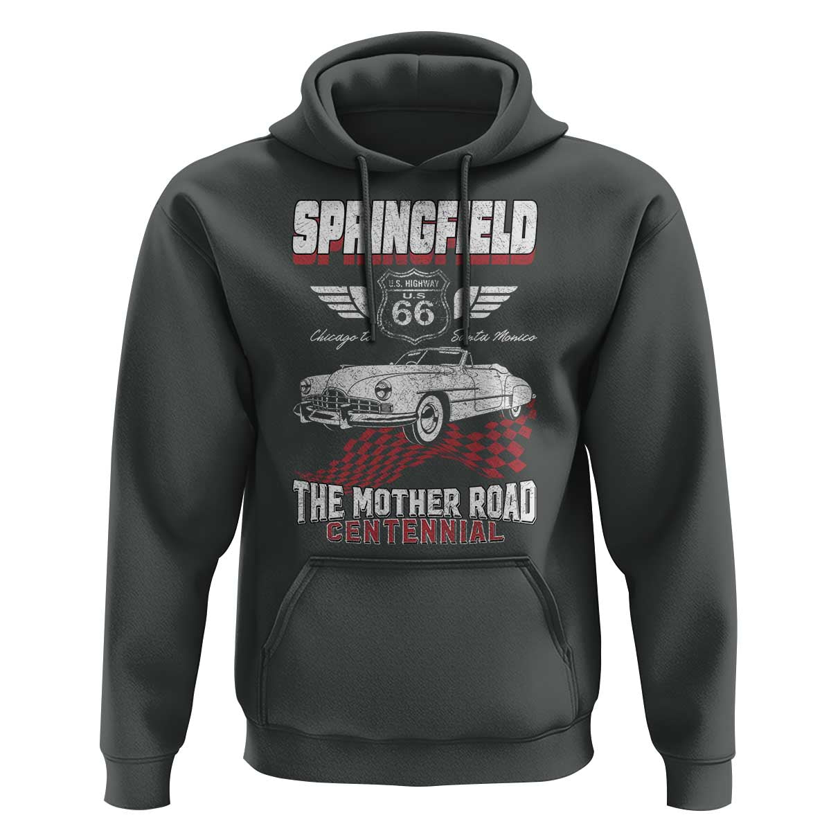 Springfield Missouri US Highway 66 Centennial Keepsake Hoodie Vintage 1950 Classic American Car Convertible