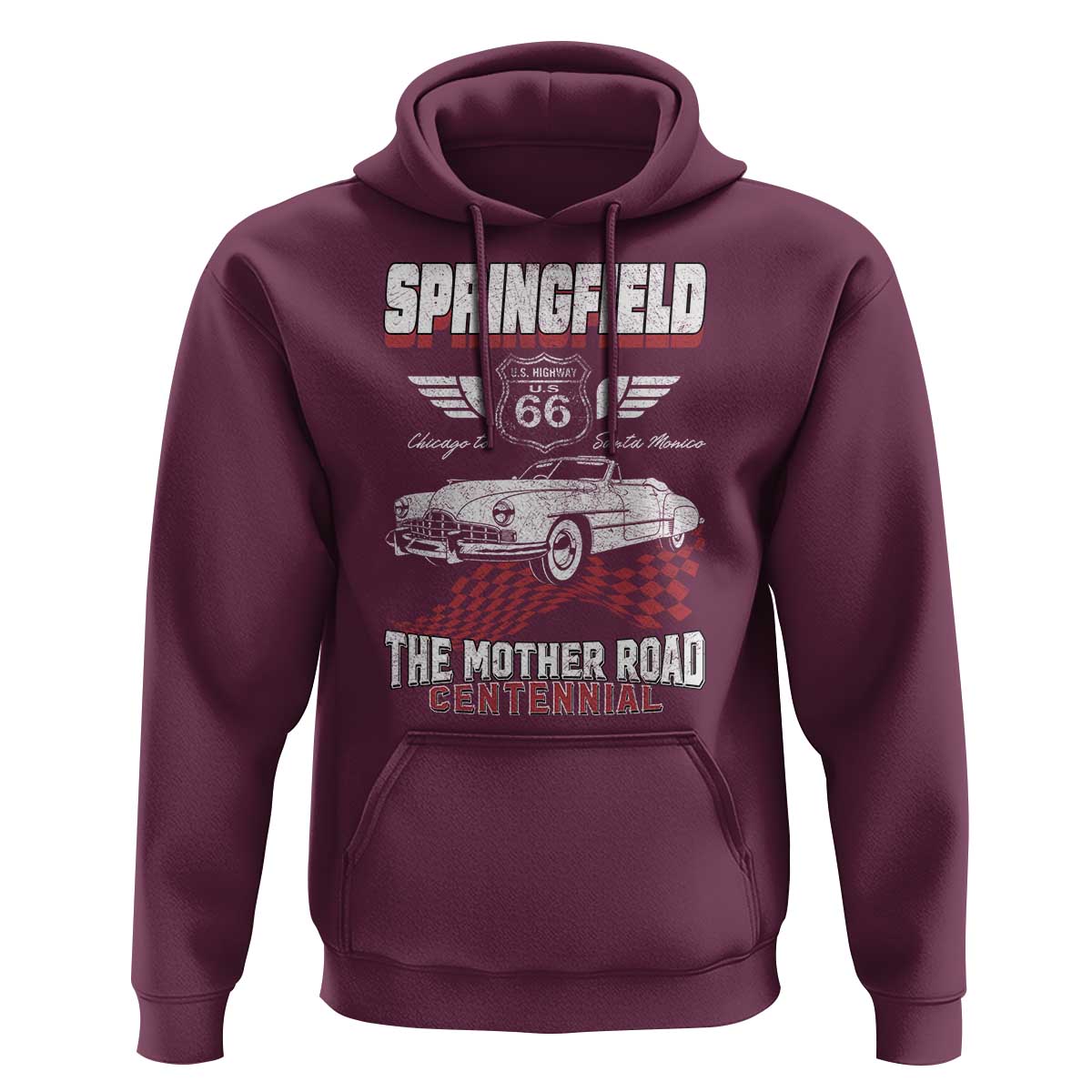 Springfield Missouri US Highway 66 Centennial Keepsake Hoodie Vintage 1950 Classic American Car Convertible