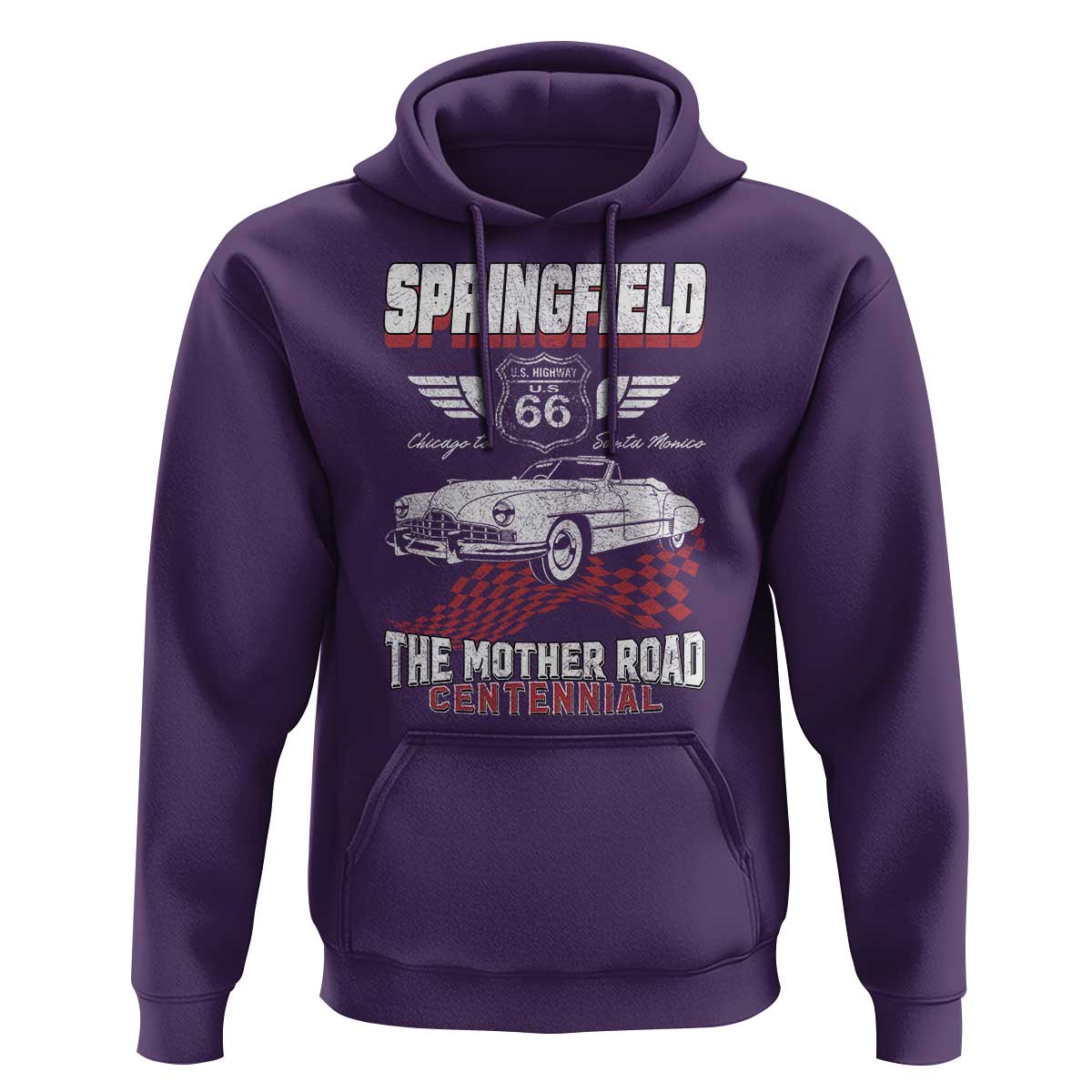 Springfield Missouri US Highway 66 Centennial Keepsake Hoodie Vintage 1950 Classic American Car Convertible
