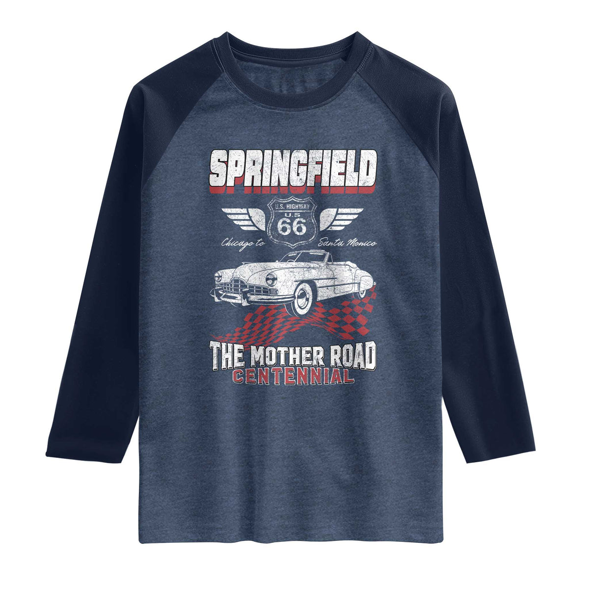 Springfield Missouri US Highway 66 Centennial Keepsake Raglan Shirt Vintage 1950 Classic American Car Convertible