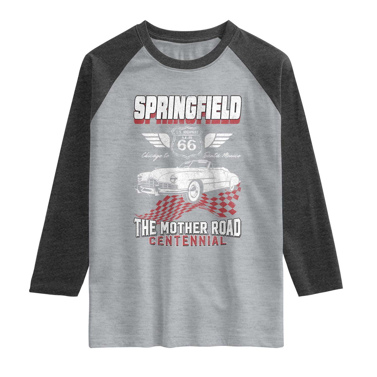 Springfield Missouri US Highway 66 Centennial Keepsake Raglan Shirt Vintage 1950 Classic American Car Convertible