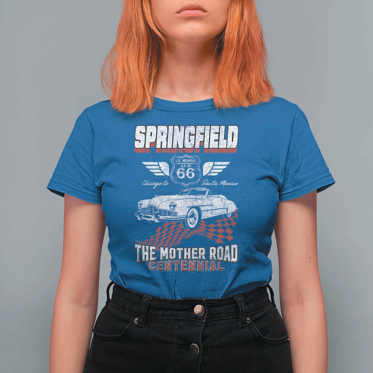 Springfield Missouri US Highway 66 Centennial Keepsake T Shirt For Women Vintage 1950 Classic American Car Convertible