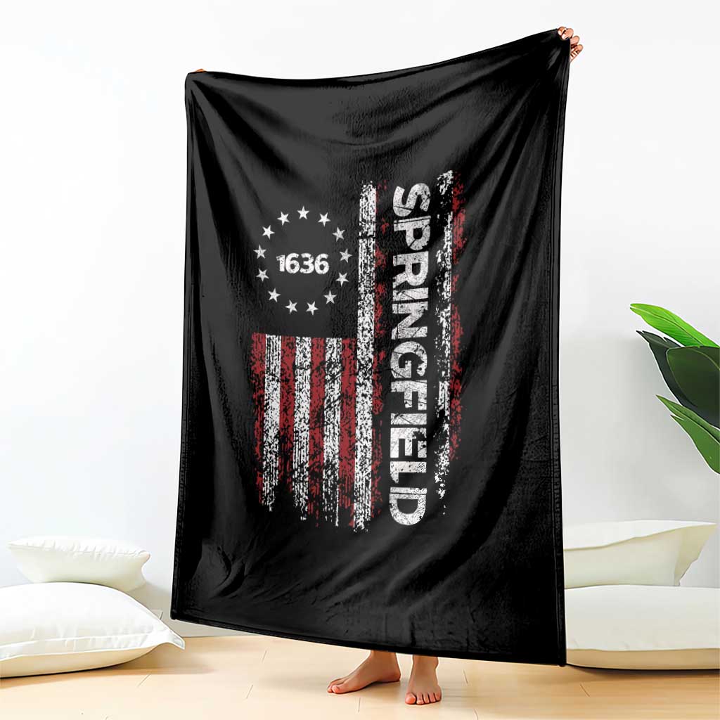 Springfield Massachusetts American Flag Established 1636 Throw Blanket