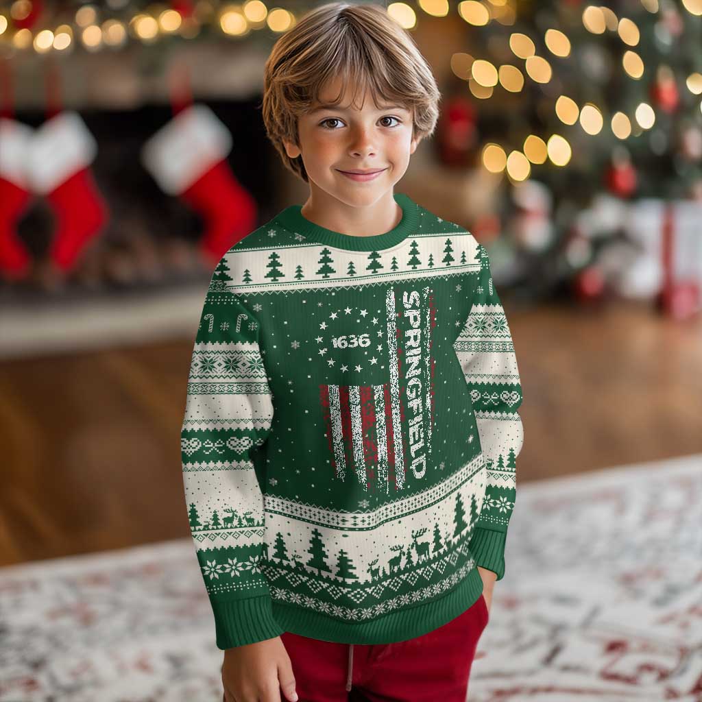 Springfield Massachusetts American Flag Established 1636 Ugly Christmas Sweater