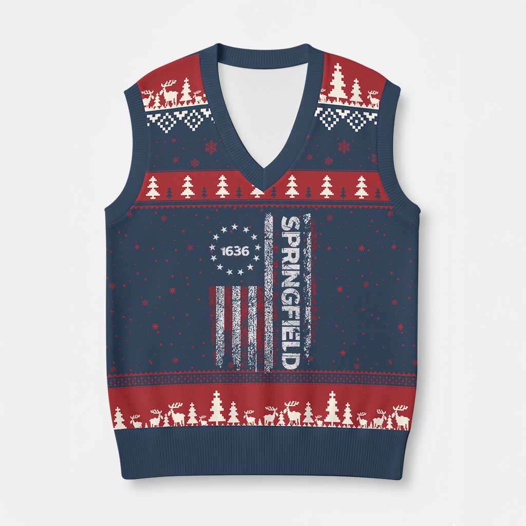 Springfield Massachusetts American Flag Established 1636 V-Neck Knit Sweater Vest