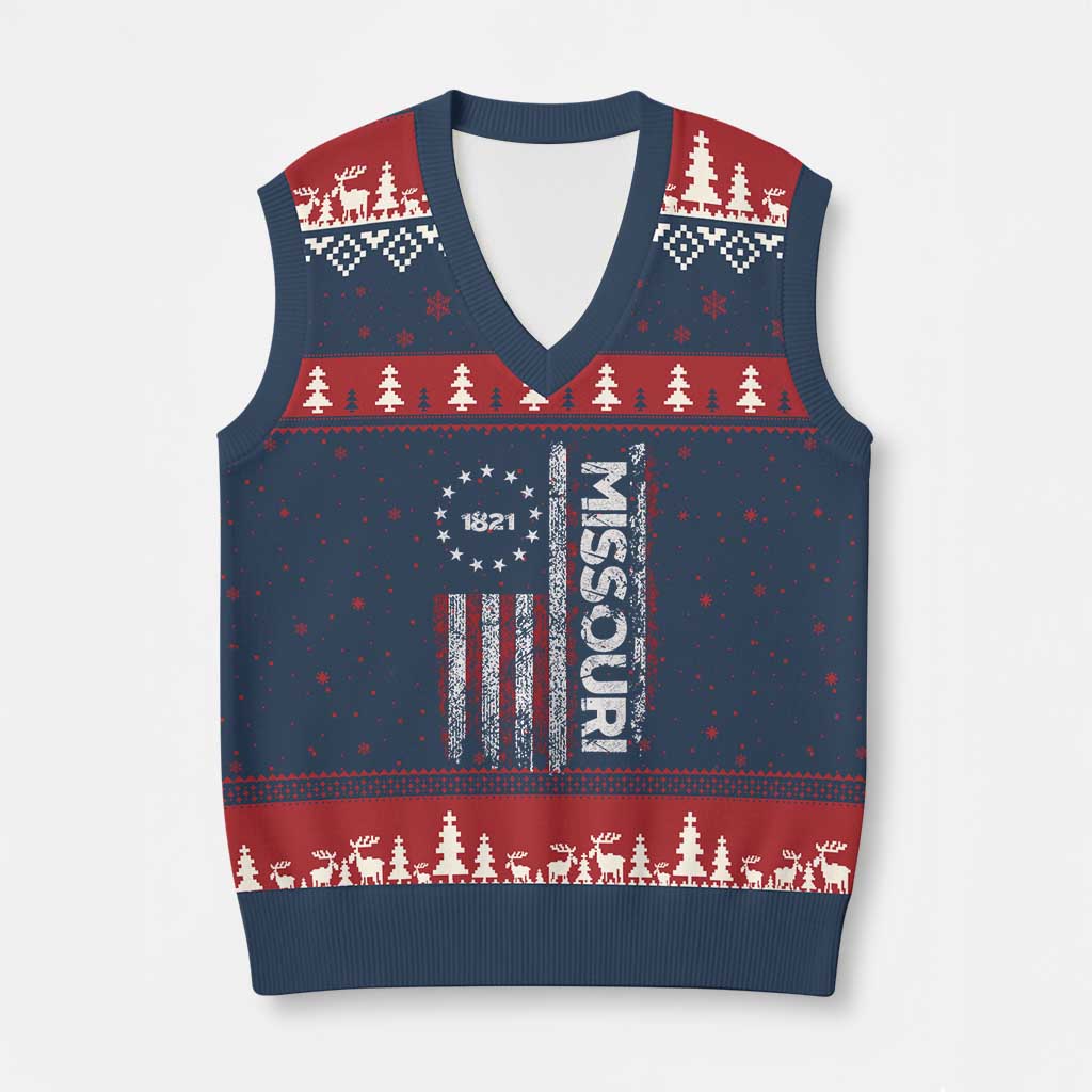 Missouri Missourian MO American Flag Established 1821 V-Neck Knit Sweater Vest