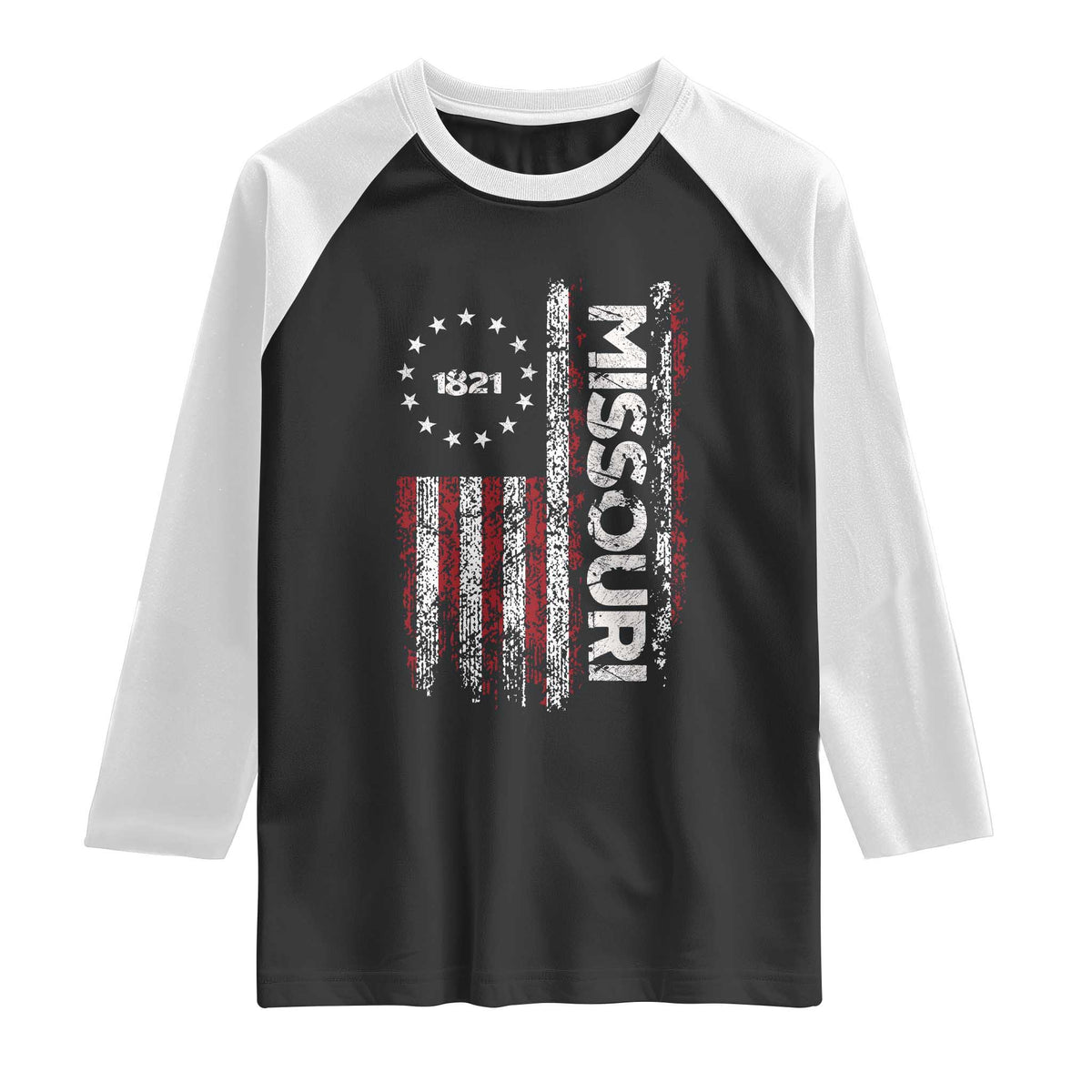 Missouri Missourian MO American Flag Established 1821 Raglan Shirt