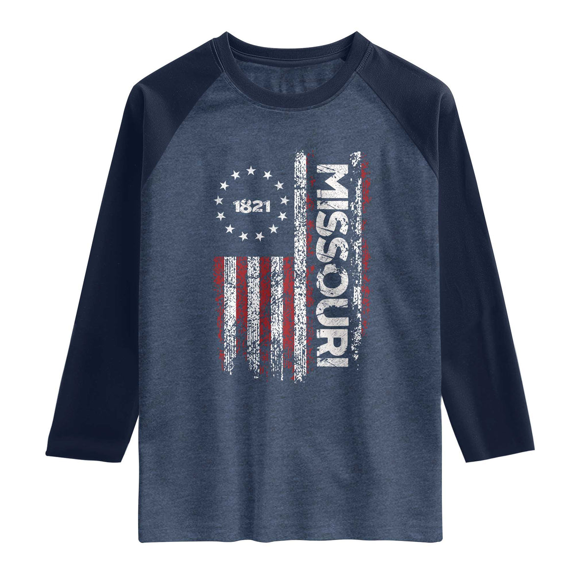 Missouri Missourian MO American Flag Established 1821 Raglan Shirt