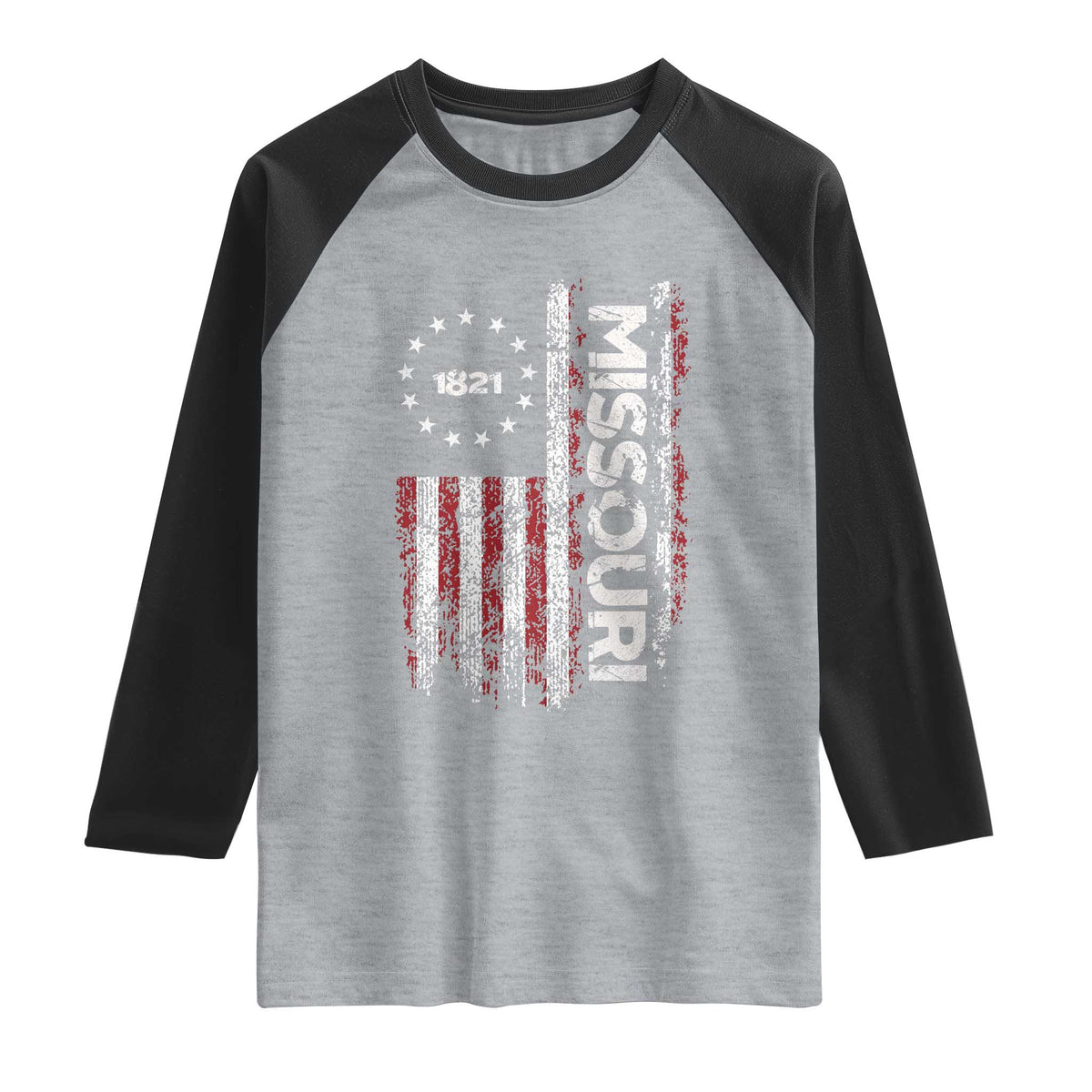 Missouri Missourian MO American Flag Established 1821 Raglan Shirt