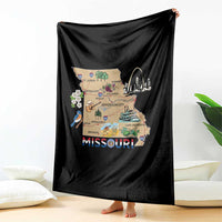 Missouri Map Landmarks Major Cities Roads Flag Throw Blanket