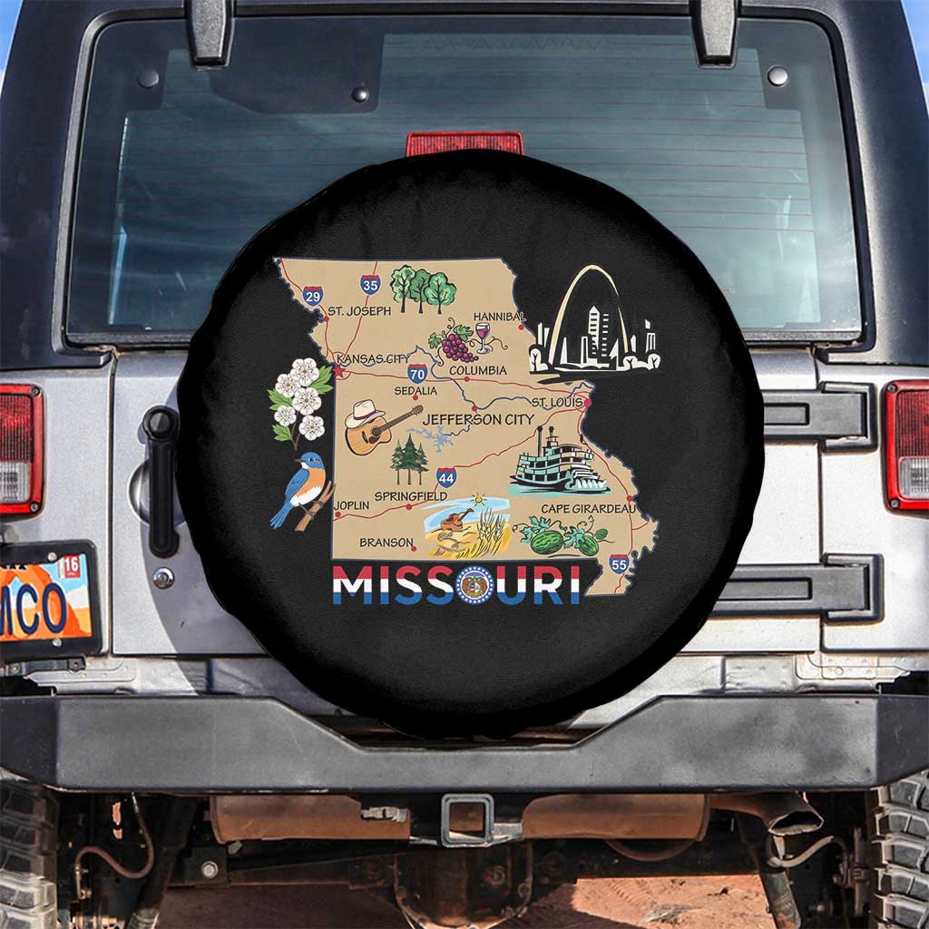 Missouri Map Landmarks Major Cities Roads Flag Spare Tire Cover