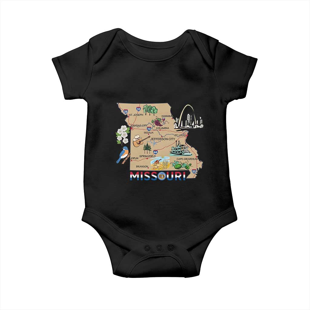 Missouri Map Landmarks Major Cities Roads Flag Baby Onesie