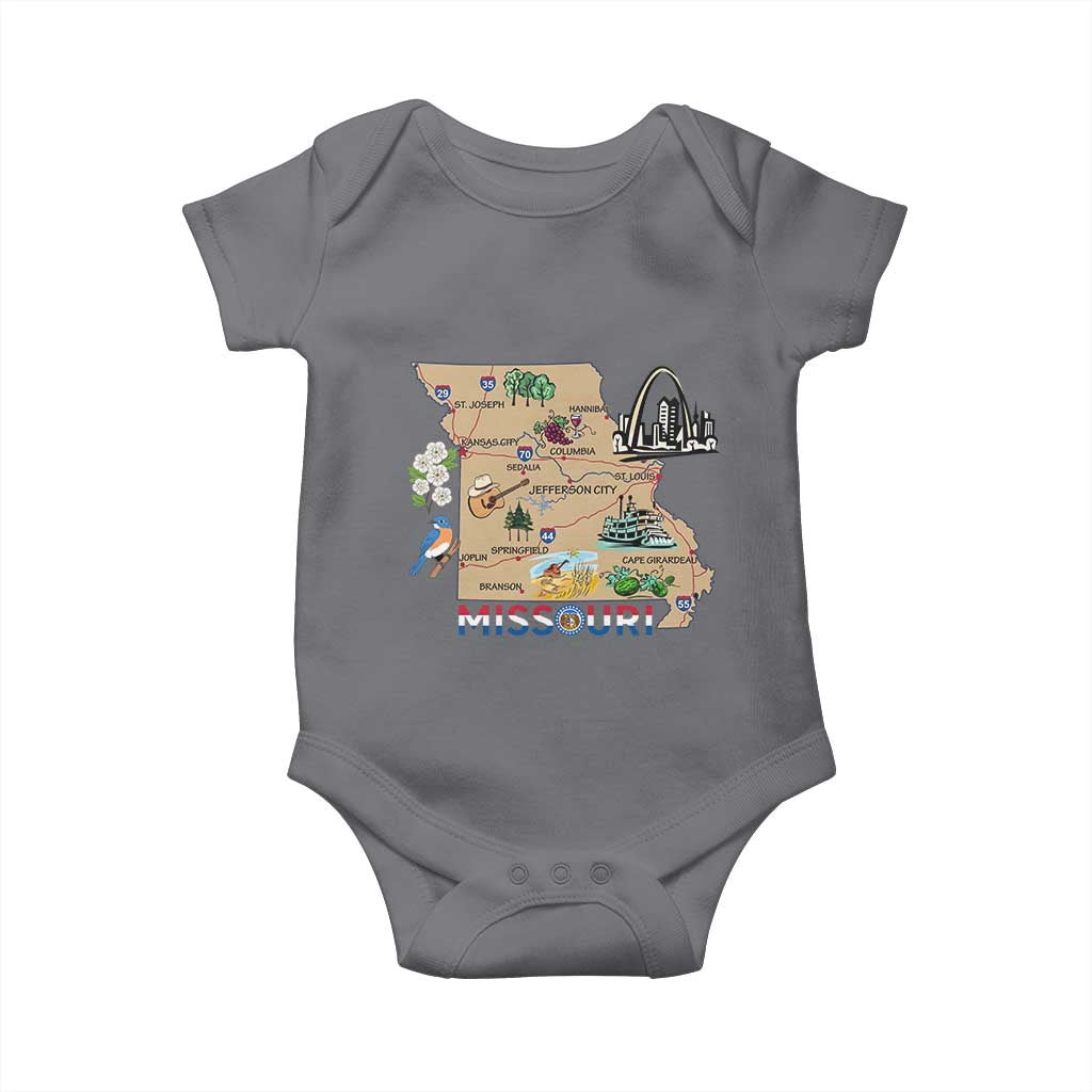 Missouri Map Landmarks Major Cities Roads Flag Baby Onesie