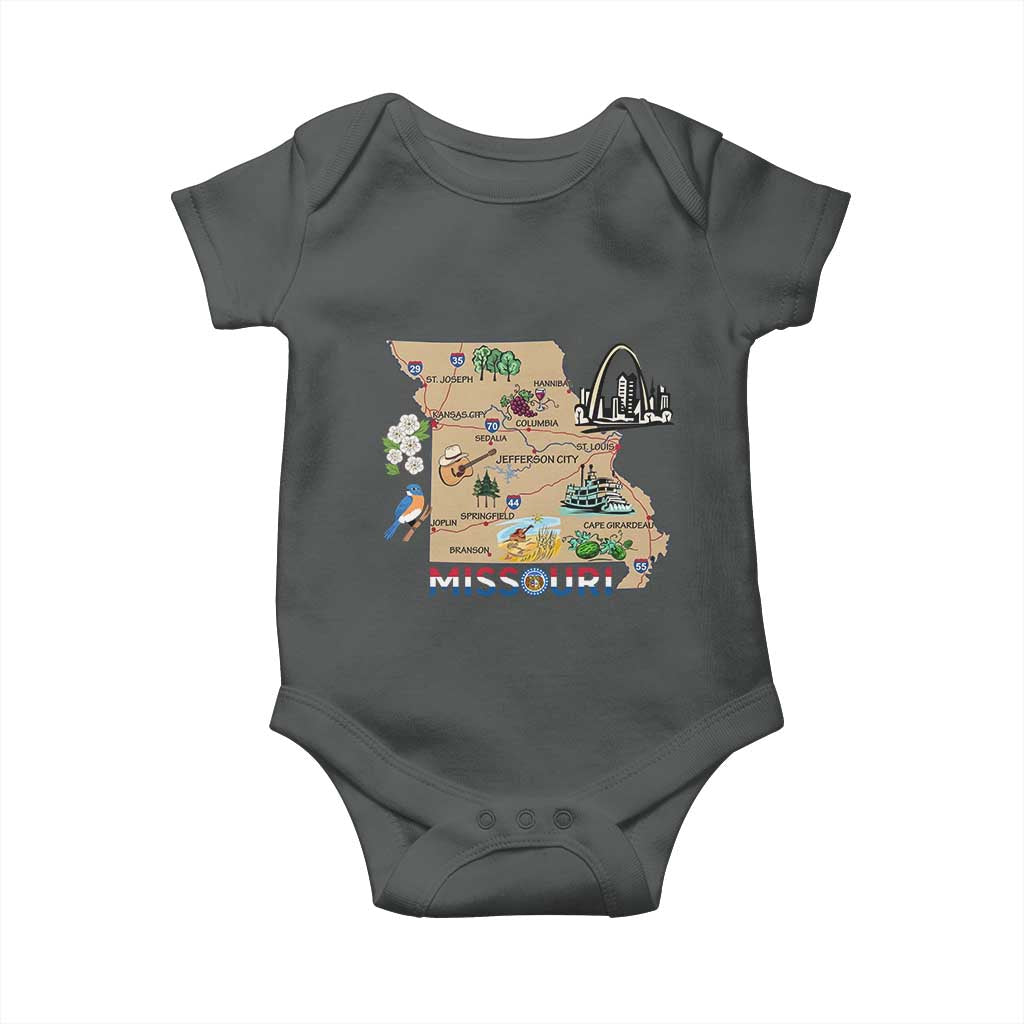 Missouri Map Landmarks Major Cities Roads Flag Baby Onesie