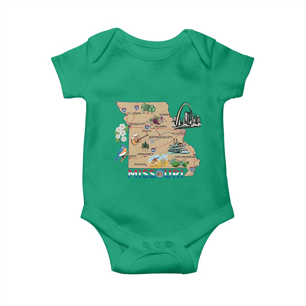Missouri Map Landmarks Major Cities Roads Flag Baby Onesie