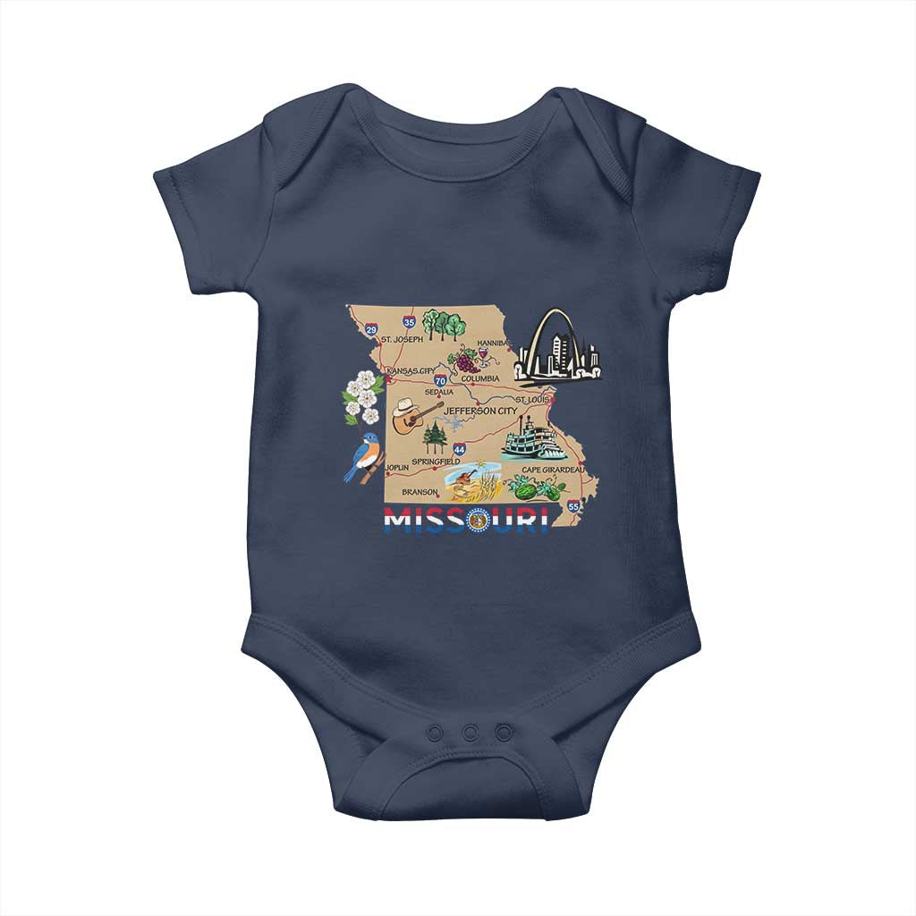 Missouri Map Landmarks Major Cities Roads Flag Baby Onesie