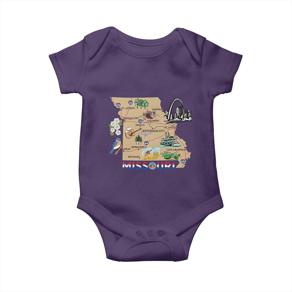 Missouri Map Landmarks Major Cities Roads Flag Baby Onesie