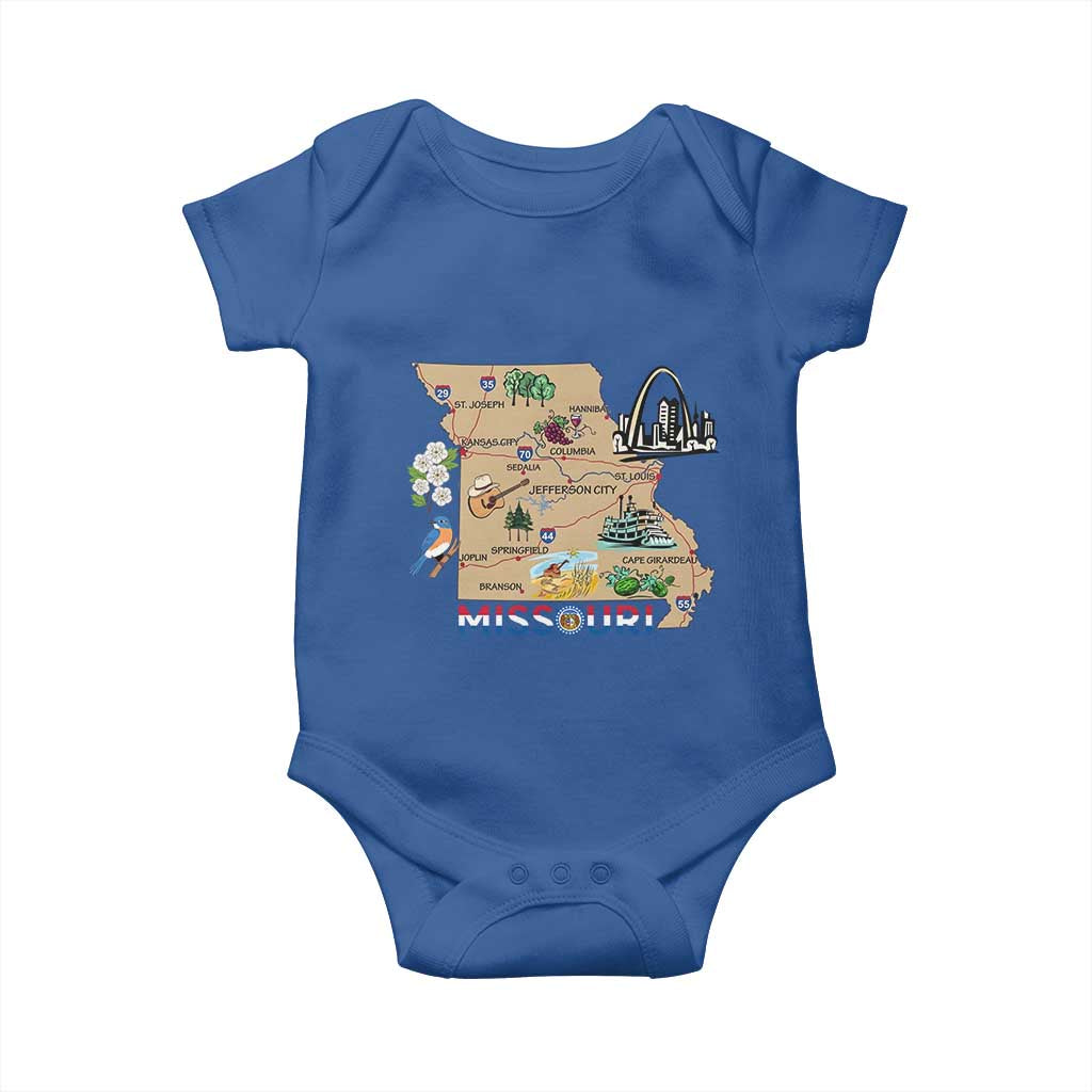 Missouri Map Landmarks Major Cities Roads Flag Baby Onesie