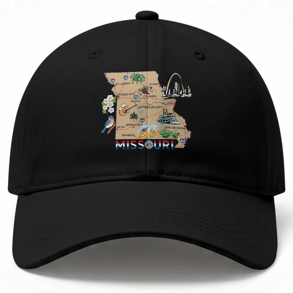 Missouri Map Landmarks Major Cities Roads Flag Baseball Cap