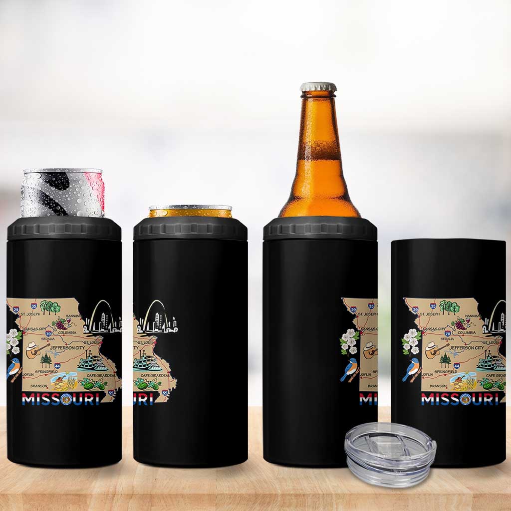 Missouri Map Landmarks Major Cities Roads Flag 4 in 1 Can Cooler Tumbler
