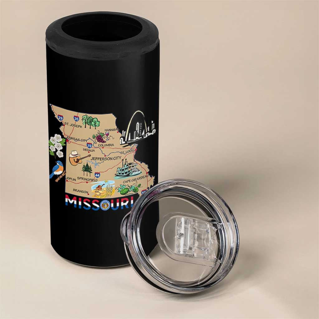 Missouri Map Landmarks Major Cities Roads Flag 4 in 1 Can Cooler Tumbler