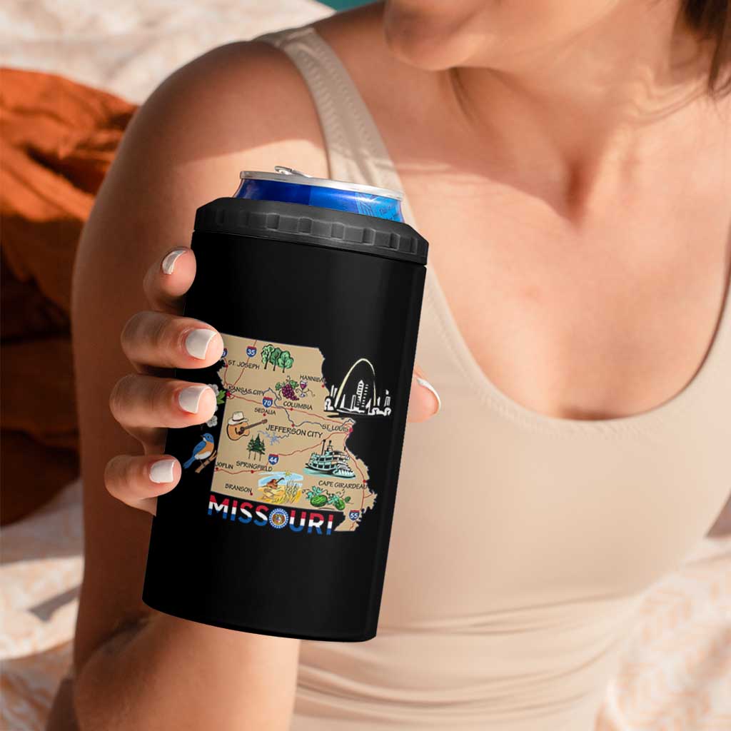 Missouri Map Landmarks Major Cities Roads Flag 4 in 1 Can Cooler Tumbler