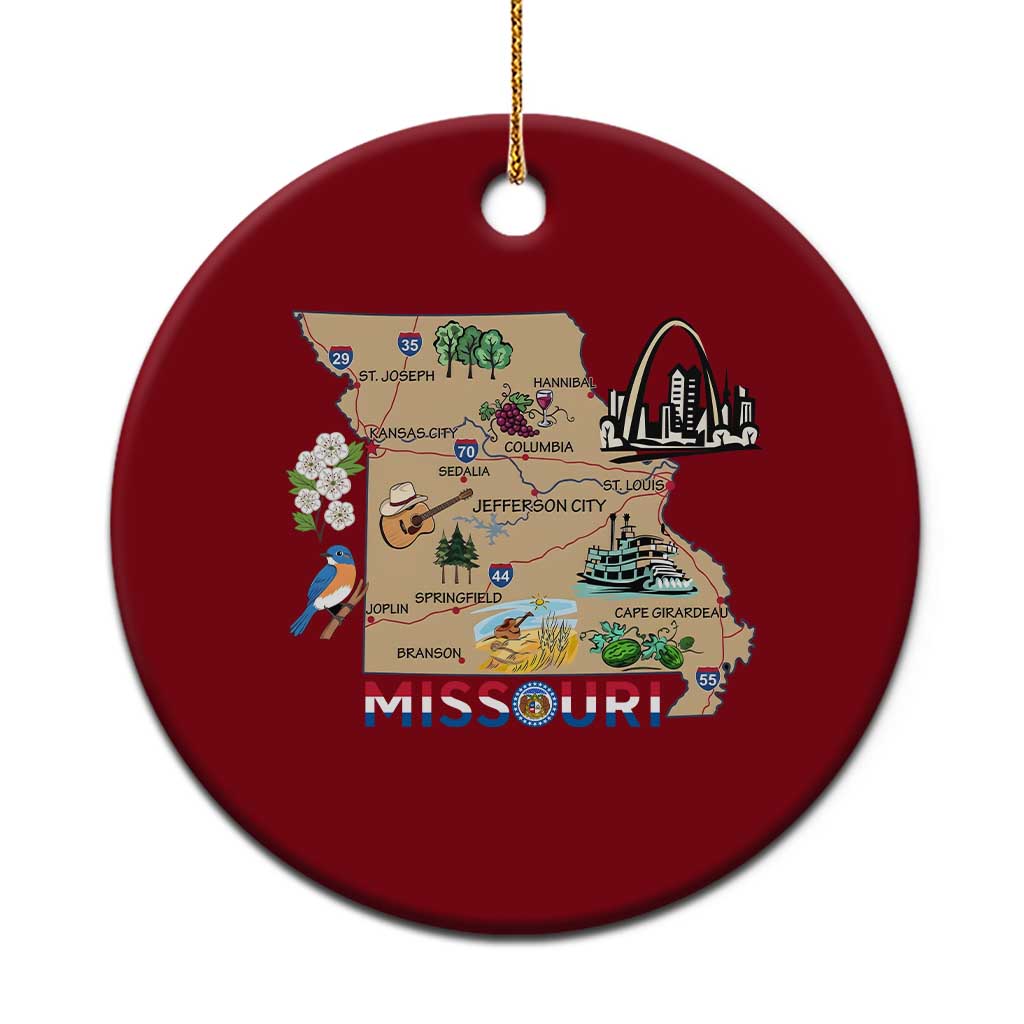 Missouri Map Landmarks Major Cities Roads Flag Ceramic Ornament