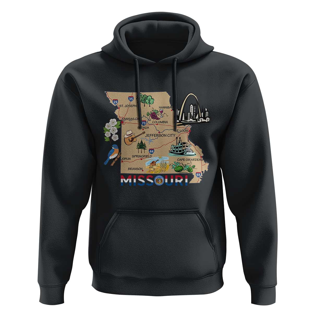 Missouri Map Landmarks Major Cities Roads Flag Hoodie