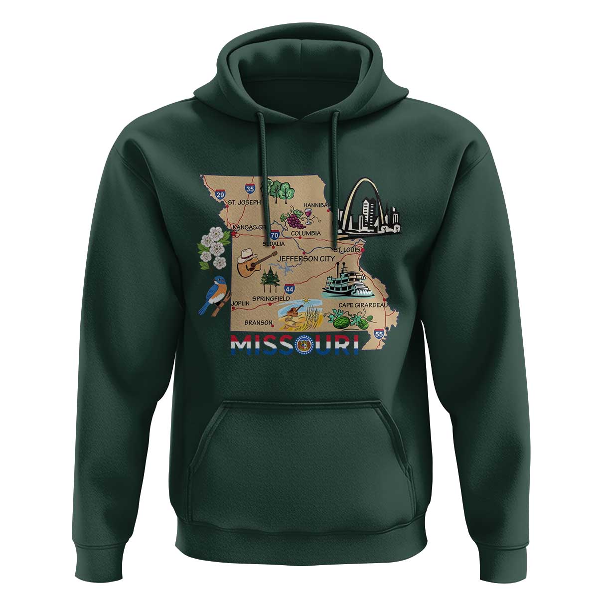 Missouri Map Landmarks Major Cities Roads Flag Hoodie