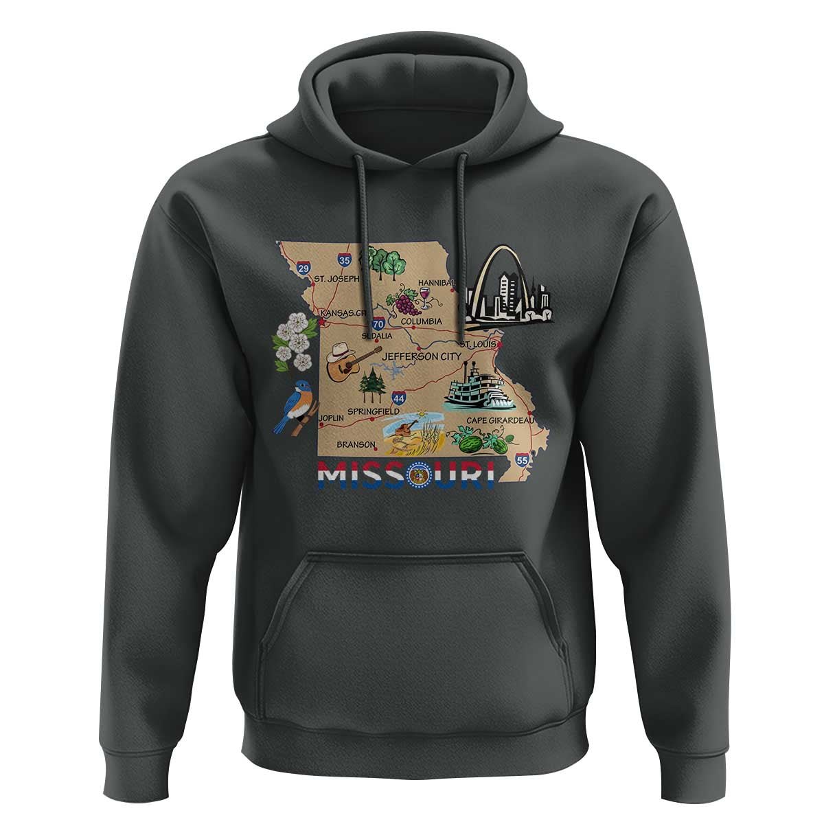 Missouri Map Landmarks Major Cities Roads Flag Hoodie