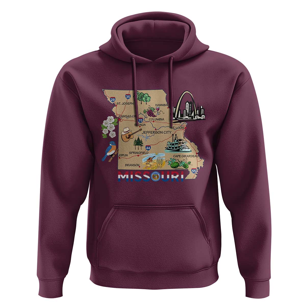 Missouri Map Landmarks Major Cities Roads Flag Hoodie