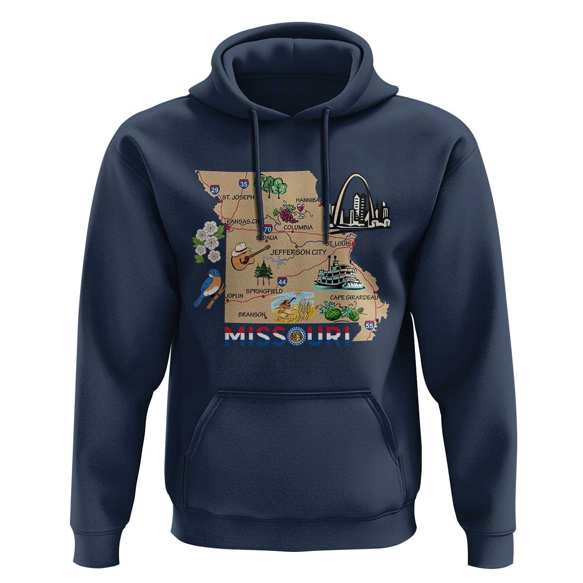 Missouri Map Landmarks Major Cities Roads Flag Hoodie