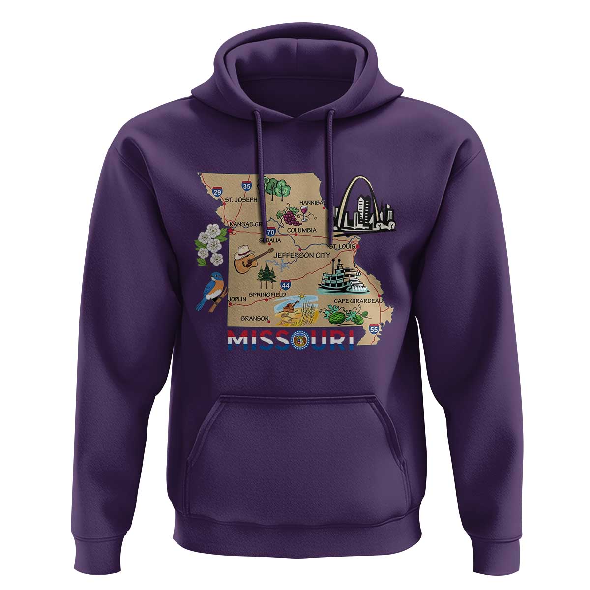 Missouri Map Landmarks Major Cities Roads Flag Hoodie