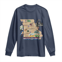 Missouri Map Landmarks Major Cities Roads Flag Long Sleeve Shirt