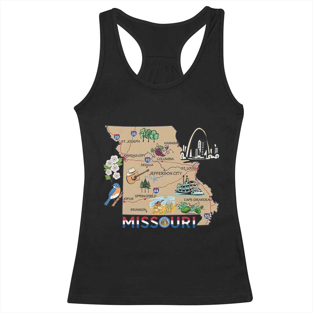 Missouri Map Landmarks Major Cities Roads Flag Racerback Tank Top