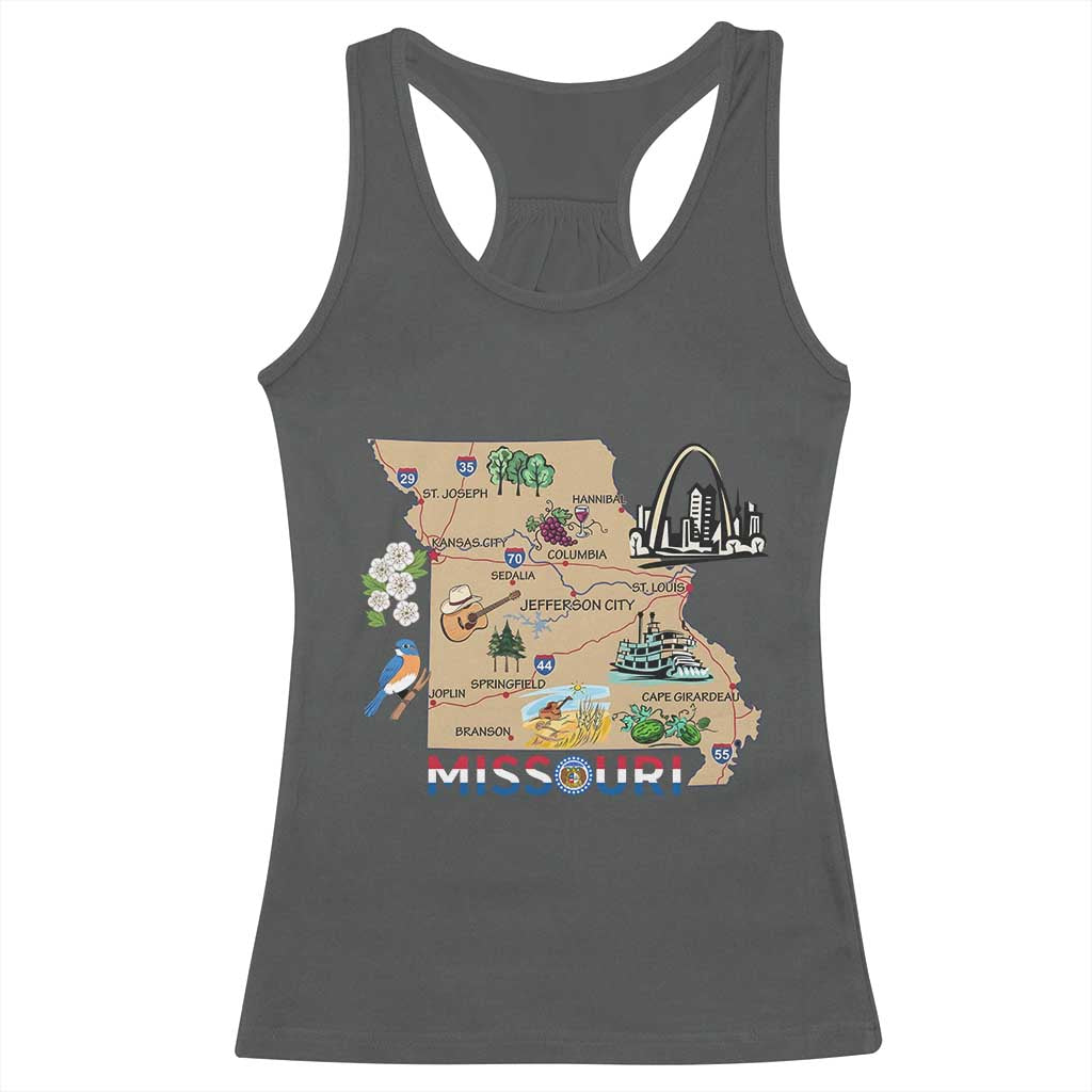 Missouri Map Landmarks Major Cities Roads Flag Racerback Tank Top