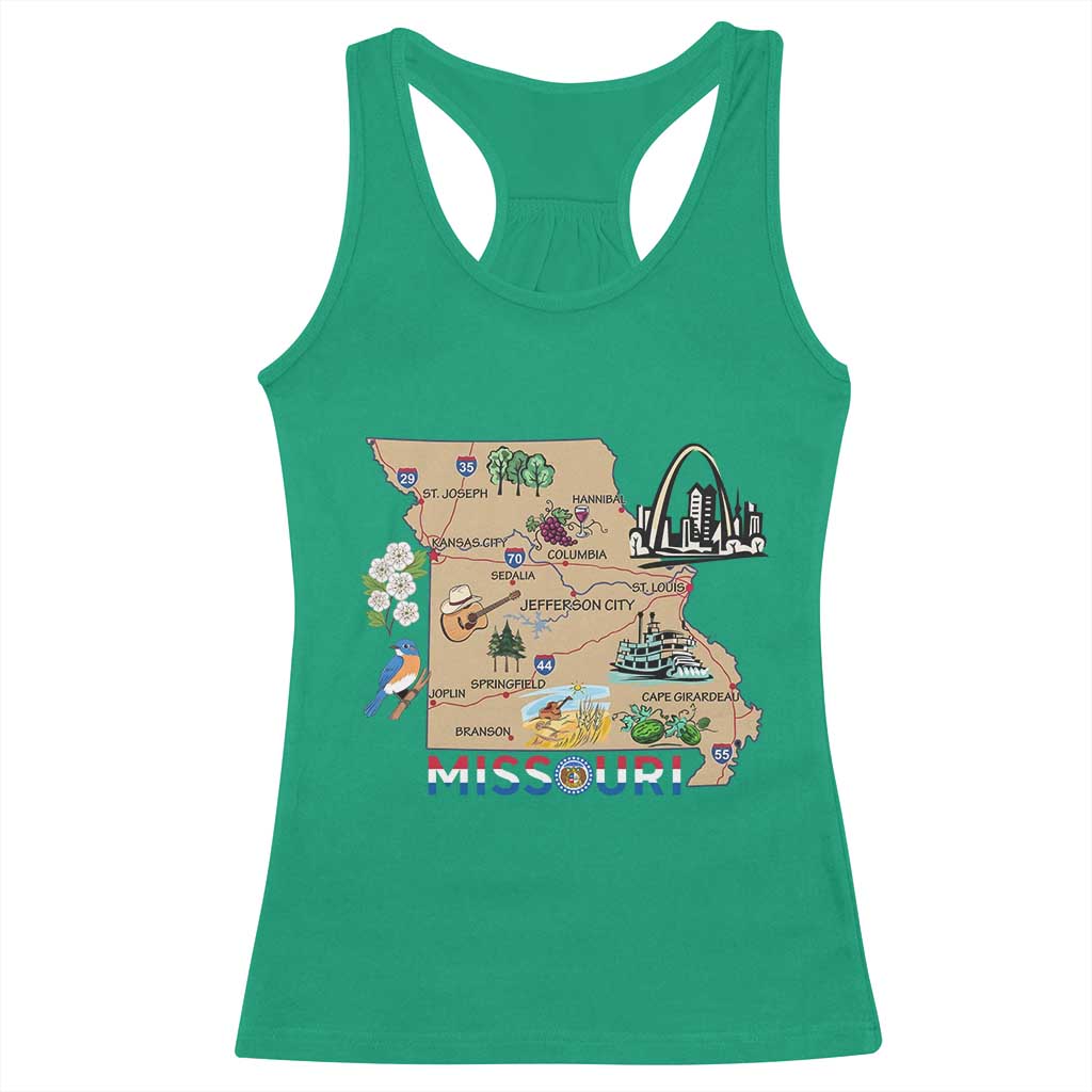 Missouri Map Landmarks Major Cities Roads Flag Racerback Tank Top