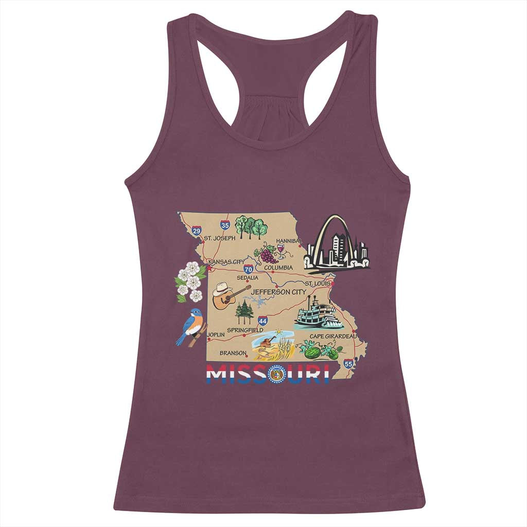 Missouri Map Landmarks Major Cities Roads Flag Racerback Tank Top