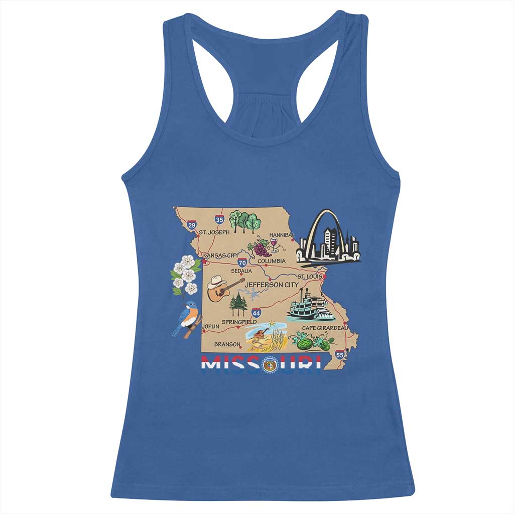 Missouri Map Landmarks Major Cities Roads Flag Racerback Tank Top