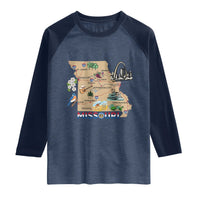 Missouri Map Landmarks Major Cities Roads Flag Raglan Shirt