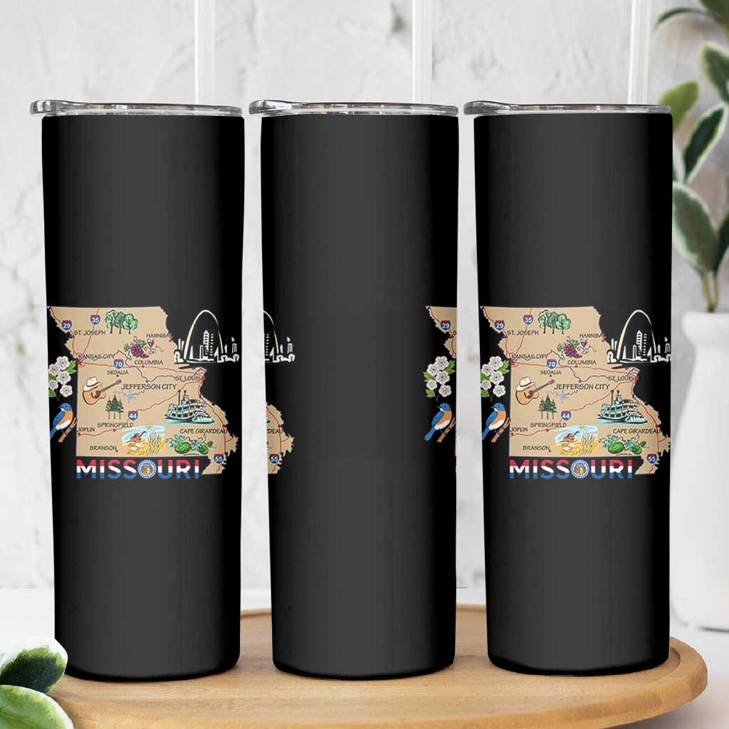 Missouri Map Landmarks Major Cities Roads Flag Skinny Tumbler