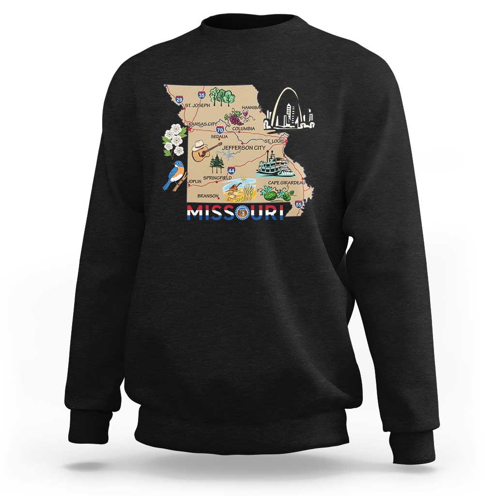 Missouri Map Landmarks Major Cities Roads Flag Sweatshirt
