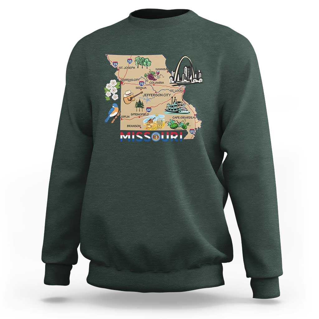 Missouri Map Landmarks Major Cities Roads Flag Sweatshirt