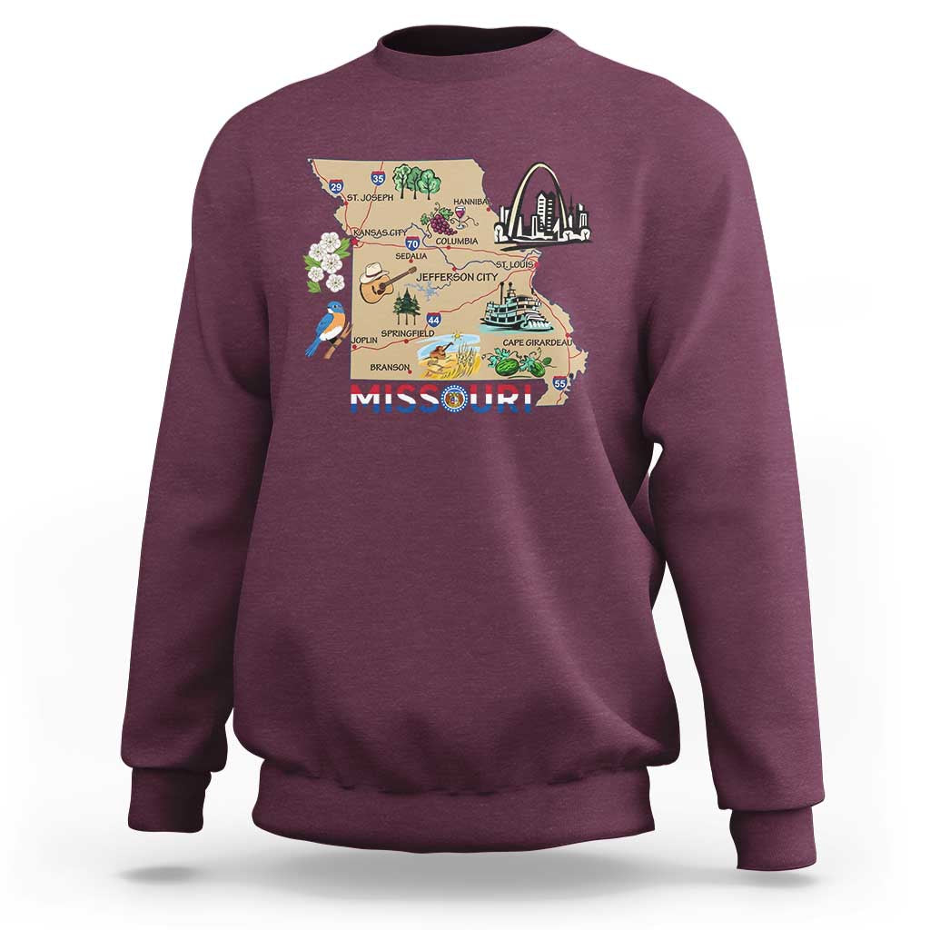 Missouri Map Landmarks Major Cities Roads Flag Sweatshirt