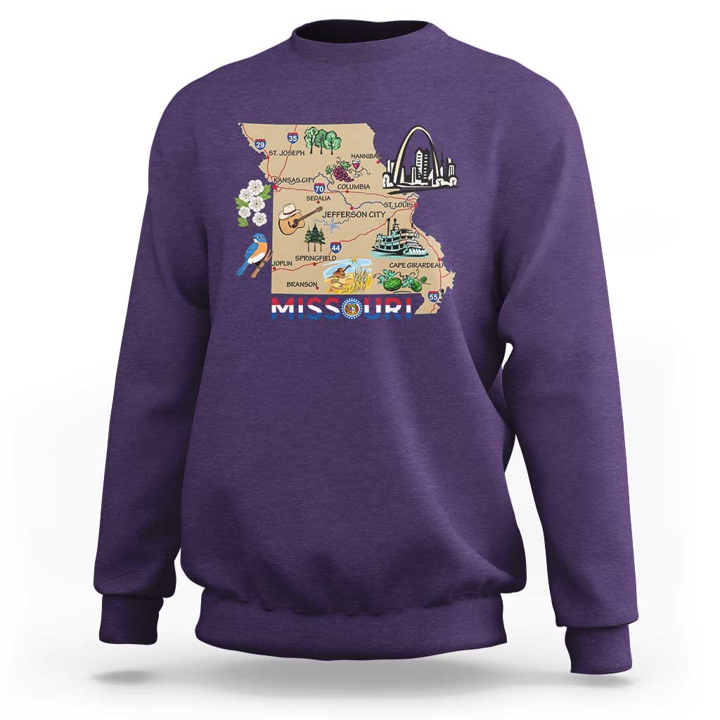 Missouri Map Landmarks Major Cities Roads Flag Sweatshirt