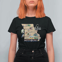 Missouri Map Landmarks Major Cities Roads Flag T Shirt For Women