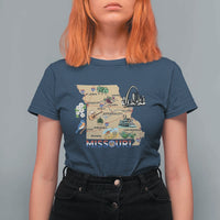Missouri Map Landmarks Major Cities Roads Flag T Shirt For Women
