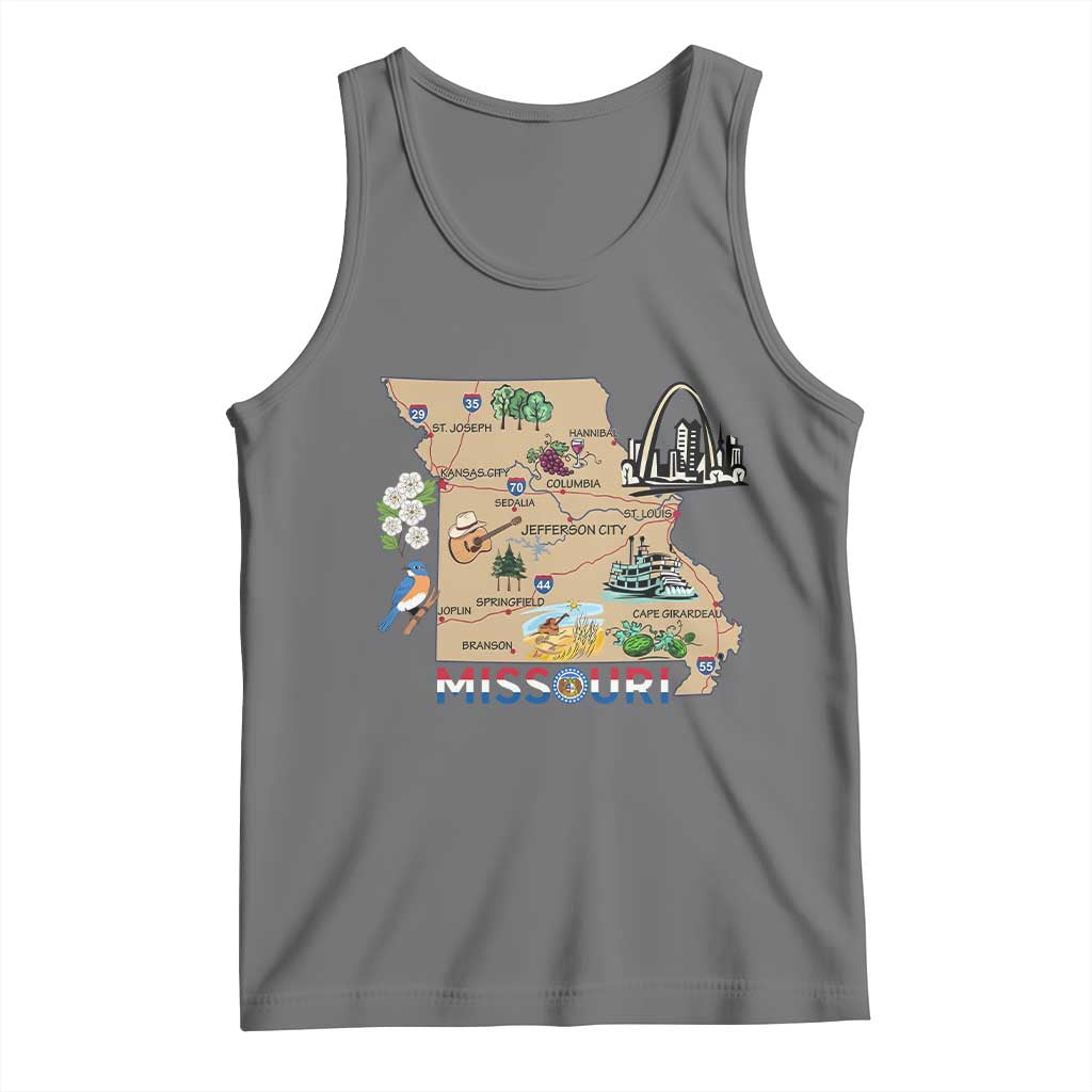 Missouri Map Landmarks Major Cities Roads Flag Tank Top