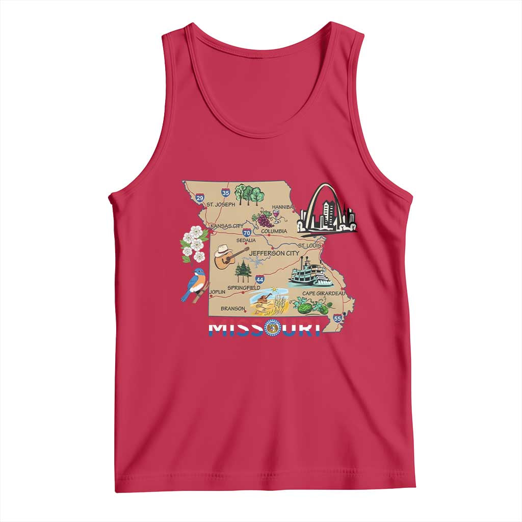 Missouri Map Landmarks Major Cities Roads Flag Tank Top