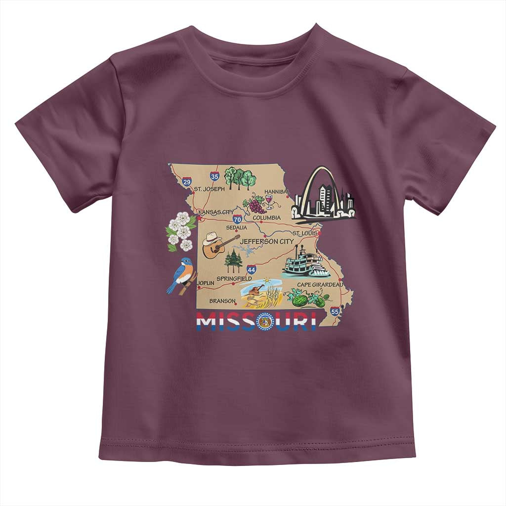 Missouri Map Landmarks Major Cities Roads Flag Toddler T Shirt